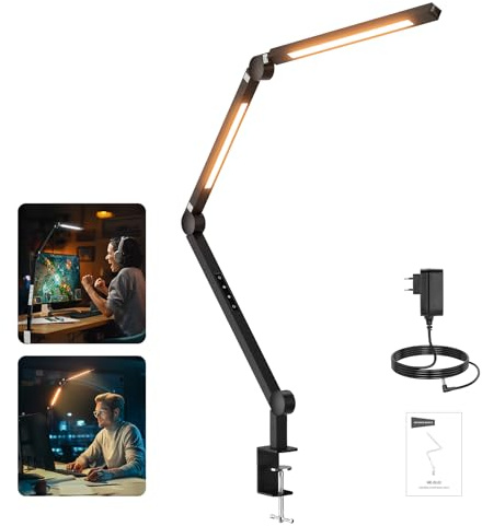NEEWRE Basics 42,5 Clip On Desk Lamp para Home Office, 12W Aluminum Alloy Dual Bar LED Dimmable Architect Table Light Bi Color Foco para Monitor Computer Videoconferencia Iluminación CRI95+, ME-DL02