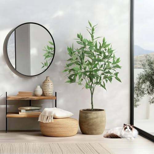 Tall 4 Foot Artificial Eucalyptus Tree in Pot, Realistic Fake Plant for Indoor Outdoor Home Office Decor, Large Potted Houseplant Gift for Living Room Garden Balcony