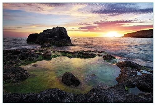 Wallario Küchenrückwand selbstklebend 90 x 60 cm, Motiv: Felsige Küste bei Sonnenuntergang | Spritzschutz abwischbar & pflegeleicht