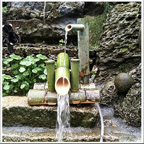 Bananaww Fontana d'Acqua in bambù con Pompa Solare, Cascata per Laghetto, Patio e Arredamento Giapponese, Fontana da Esterno