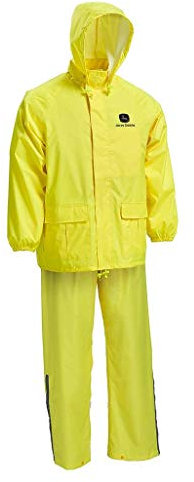 West Chester John Deere JD44510 Safety Rain suit –Large, Polyester with Polyurethane Coating in Yellow Color, Tuck in Hood