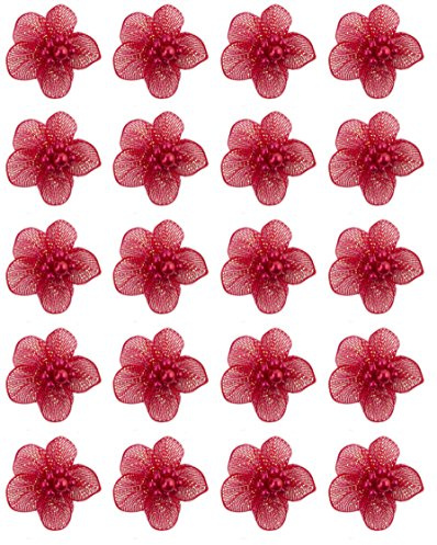 HAND® Red Pretty Shiny Mesh and Bead Cluster Flower Trims for Clothing Embellishment - Pack of 20