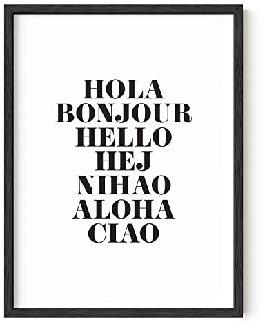 RipGrip Hallo in sechs Sprachen Art Print Minimalist Word Themed Home, ungerahmte/rahmbare Poster Wanddekoration | 12 x 16