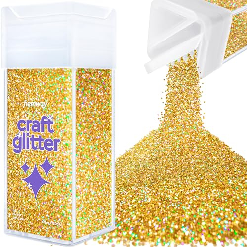 Hemway Premium Craft Glitter Shaker - Gold Holographic | 130g Fine Metallic Flake Sequins for Resin & Epoxy Crafts | Craft Supplies for Festival, Tumblers, Body, Face, Eye & Nail Art
