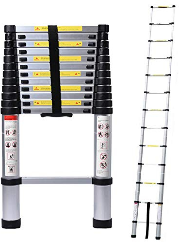 5M Alu Teleskopleiter, Ausziehbare Leiter, Klappleiter Stehleiter Rutschfester, Ausziehleiter Mehrzweckleiter, Haushaltsleiter 150 kg Belastbarkeit Mit EN131 Zertifiziert