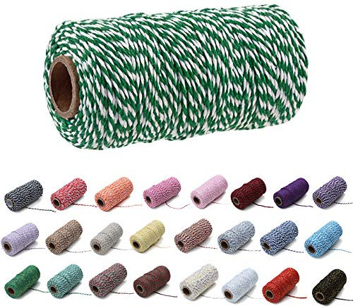100 Yard/2 mm Baumwollseil, bunt, Handwerk, Kordel zum Stricken, für Geschenkverpackungen, Handwerk (grün weiß)