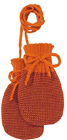 disana STRICK-HANDSCHUHE, 100% Bio-Merinowolle GOTS, IVN Best | mit gestrickter Kordel | Newborn Neugeborene Baby Unisex | Baby Erstausstattung | Made in Germany | Orange-Bordeaux