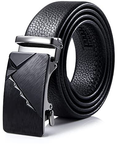 Kimglurs Gürtel Herren mit Ratsche Automatikschließe Business Anzug Schwarz Verbessertes Material(Schwarz-1, 120CM/35-43 Verstellbarer Bund)