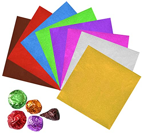 Pinsheng Alufolie Verpackungen für Süßigkeiten Schokolade, Lebensmittelqualität Quadratisch Folie Papier Wrapper Bonbon Papier für DIY Süßigkeiten und Schokoladenverpackung, 800 Stück, 8 Farben, 8x8cm