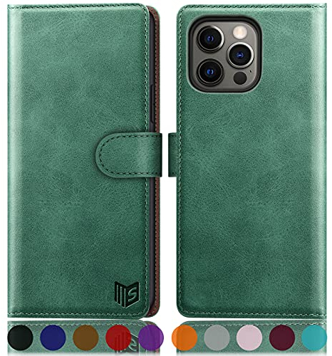 SUANPOT for iPhone 13 Pro Max 5G 6.7 case with [Credit Card Holder][RFID Blocking],PU Leather Flip Book Protective Cover Women Men for apple 13 Pro Max Phone case Sea Green