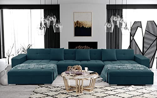 Tendencio ANIXE - Canapé d'angle panoramique XXL en U - en Tissu (Turquoise)