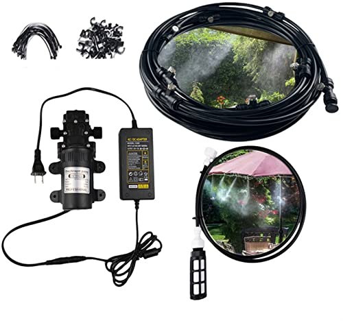Sprühnebel Kühlung Terrasse Garten Gewächshaus Pavillon Wasserzerstäuber mit 12V Pumpe, Bewässerungssystem Outdoor Misting System Wasser Cooling Sprinkler System für Rasen, Blume, Outdoor