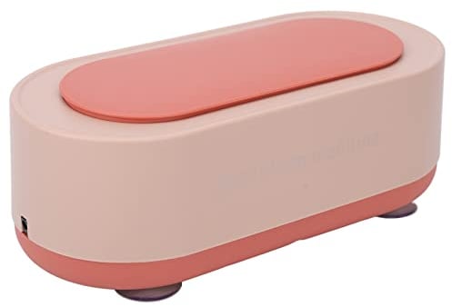 Ultrasonic Jewelry Cleaner Machine - Automatic Portable Ultrasonic Cleaner Jewelry Cleaning Machine with Contact Lens Box for Razors Earrings Rings Necklaces Dentures Watch Coins(Pink)