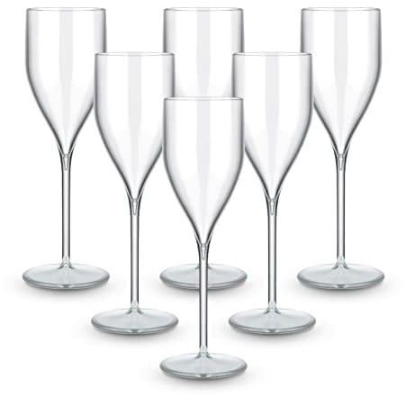 BRYNA - Set de 6 Pièces Verres Flute de 18 Cl en Polycarbonate (Plastique Rigide), 100% Design Italien, Verres Incassables, Verres à Vin Réutilisables et Lavables au Lave-Vaisselle, Transparent