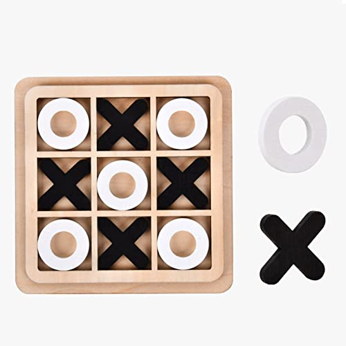 Syfunlv Tic Tac Toe Holzspiel, Holz Legespiel,14 * 14 * 0.7cm Kinder Jeden Alters X Und O Reisespiel,für Erwachsene Wohnzimmer Dekor und Schreibtisch Dekor Familien Brettspiele. (schwarz)