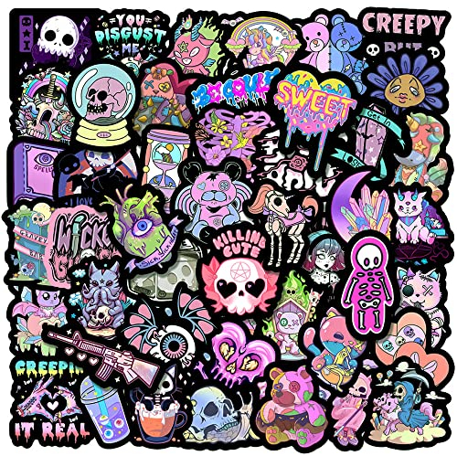LYunMu 50 Stück lila Gothic-Aufkleber für Kinder, Teenager, Erwachsene, Jungen, Mädchen, Geschenk, Aufkleber für Laptop, Skateboard, Gepäck, Auto, Fahrrad, Tasse, Gothic-Vinyl, wasserdichte Aufkleber