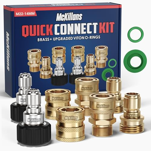 McKillans® Pressure Washer Quick Connect Kit, M22-14mm to 3/8 Male Female Quick Disconnect Kit for Power Washer (Brass)