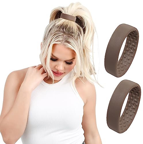 PONY-O für extra dickes, schweres oder lockiges Haar – PONY-O Revolutionärer Haargummi-Alternative Pferdeschwanzhalter – 2 Stück, Hellbraun, patentiertes Haarstyling-Zubehör