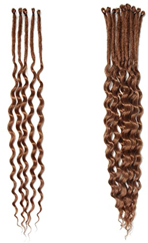 Dsoar Curly Ended Thin 0.6cm Dreadlock Extensions Synthetic Wavy Dreadlocks SE Dreadlock Extensions Soft Pre-looped Dreads 15 Strands, 20in/50cm, 15.0 count
