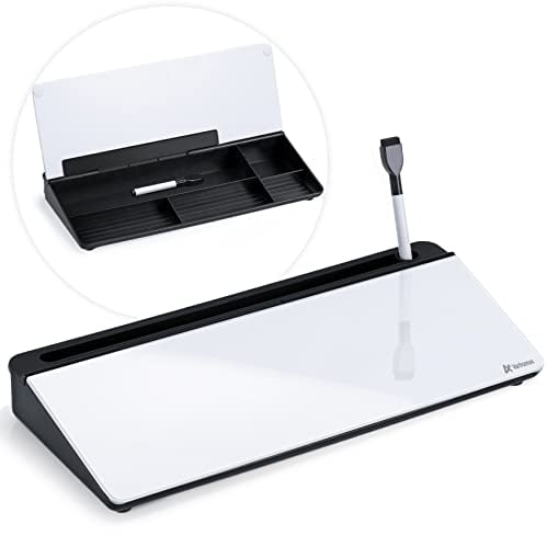 Varhomax Schreibtisch Organizer, Desktop Whiteboard Glas Schwarz Und Weiß Mit Aufbewahrung Abwischbar, To Do Liste, Notizblock und Tastaturständer für Homeoffice, Büro und Schulbedarf