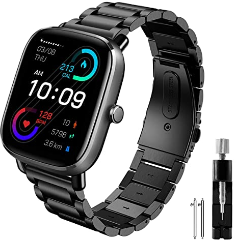 Syxinn 20mm Stainless Steel Strap for Amazfit GTS 2 Mini/GTS 2/GTS 2e Metal Strap, Amazfit Active/Amazfit GTS 4/GTS 4 Mini/GTS 3/GTS 3 Mini Replacement Watch Band for Amazfit Bip 3 Pro for Men Women