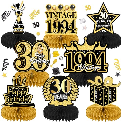 Geburtstag Dekoration 30. Tischdeko Bienenwabe Mittelstück mit Konfetti für Männer Frauen Tischdekoration Party Geburtstagsparty 9Stk Schwarz Gold
