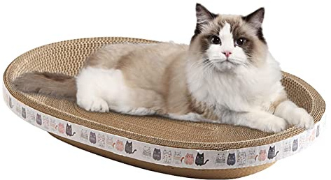 Pomurom Katzen Kratzbrett, Katzenkratzbett Pappe, Ovale Kratzbrett aus Wellpappe, Kratzlounge Katze, Kratzschale für Katzen zum Schutz von Möbeln, Trainingsspielzeug für Katzen