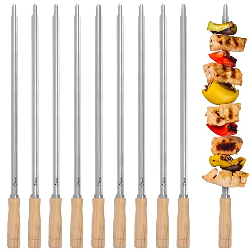 BBQ-Toro Set de brochettes en acier inoxydable avec poignée en bois (10 pièces) | 56 cm | Pour Rodizio Churrasco, brochettes à viande, shish kebab | Accessoires pour barbecue, pour tourne-broche