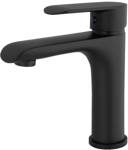 VALAZ Rubinetto Bagno Lavabo Nero Opaco | Miscelatore Lavabo Bagno Acqua Fredda e Calda, Risparmio Acqua | Installazione Facile e Veloce | Ottone, Inossidabile, Elegante, Rotondo, Serie Turia
