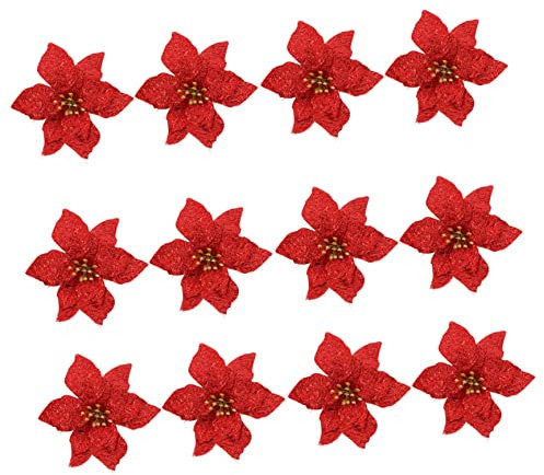 jojofuny Weihnachtsblumen Dekoration Weihnachtsbaum Schmuck Aus Kunststoff Rot Doppel Lagig 12 Stück Hängend Für Weihnachtsbaum Party Tisch Deko