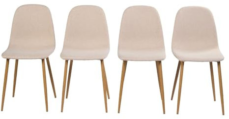 Homy Casa Esszimmerstühle, Stoff Küchenstuhl mit Metallbeinen, Schlafzimmer, Wohnzimmer, Eichenbeine, Beige, 4 Stück