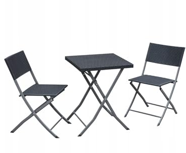 VBChome Balkonset 3 Teilig Antrazit Klappbar Zwei Sthul und Tisch Metall Kunststoff Polyrattan Balkonmöbel Gartenmöbel 2 Personen Bistroset Kaffeetisch
