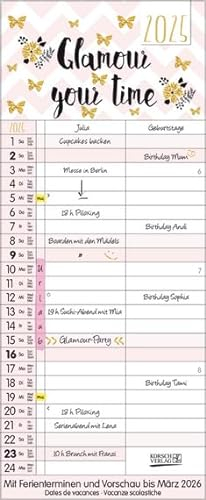 Glamour your Time - Familienplaner 2025 für 3 Personen - Korsch-Verlag - Planer mit 3 Spalten zum Eintragen - 14 cm x 35 cm