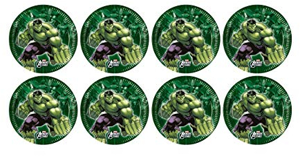 ALMACENESADAN, 5121 Lot de 8 assiettes en carton 23 cm de la licence (Hulk)