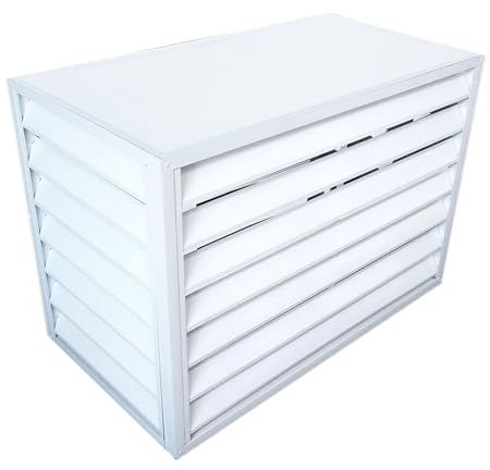Klimaanlagen-Gestell, Aluminium-Klimaanlagen-Zaunschutz, Pflanzen-Präsentationsregal für den Außenbereich, Blumenständer mit Lamellen, oben vertiefter Pflanzkasten,WhiteFlatRoof-110*60*80cm/43*24*32in