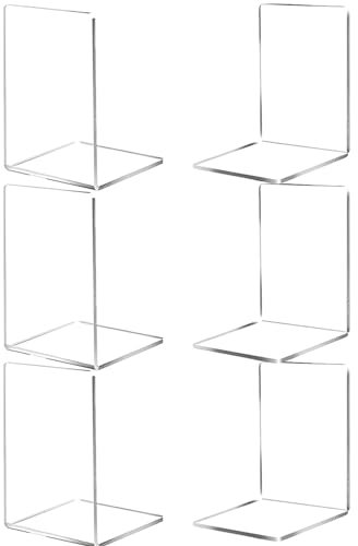 6 Stück Klar Acryl Buchstützen, Transparente Buchstützen, Kunststoff rutschfeste Buchstütze für Schlafzimmer Bibliothek Büro Schule und Desktop Organizer