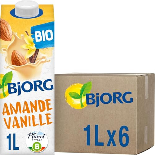 BJORG - Lait d'Amande Vanille - Lait Végétal Bio - Pauvre en Acides Gras Saturés - 1 L x 6