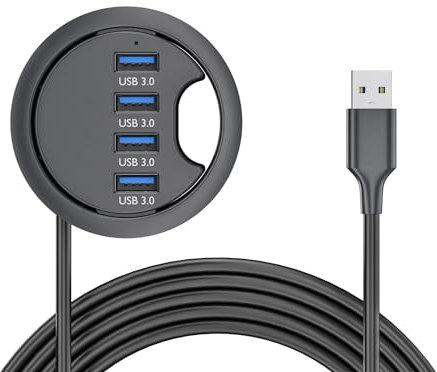 NFHK Hub USB 3.0 a 4 porte USB 60 mm da scrivania passacavo splitter interfaccia dock station per scrivania PC desktop