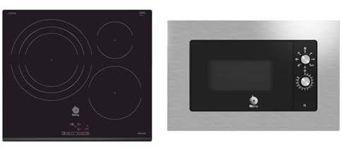 Balay 3EB967FR - Placa de Inducción, 3 Zonas, 60cm, Función Sprint, 17 Niveles Cocción & Microondas Integrable, 20 litros, con Marco, Grill, Iluminación LED, Asistente de Limpieza