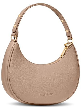 Vantamo Moonbag Clutch – aus Kunstleder mit RFID-Diebstahlschutz und verstellbarem Schultergurt – Luna-Tasche mit goldfarbenen Reißverschlüssen und Clip zum Schutz vor Taschendieben