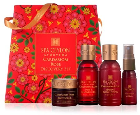 Spa Ceylon Cardamom Rose Discovery Set | Body Care Travel Size Set for All Skin Types | Body Mist 20ml, Shower Gel 50ml, Body Lotion 50ml, Body Scrub 30g| Gift Set