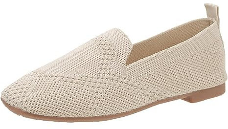 Soft Shoes for Women Women Loafers After Party Women's Knitted Breathable Soft Side Soft Sole Casual Shoes Sneakers Striped Mesh Fabric Comfortable Shoes for Night Out Womens Canvas Pumps (Beige, 7)