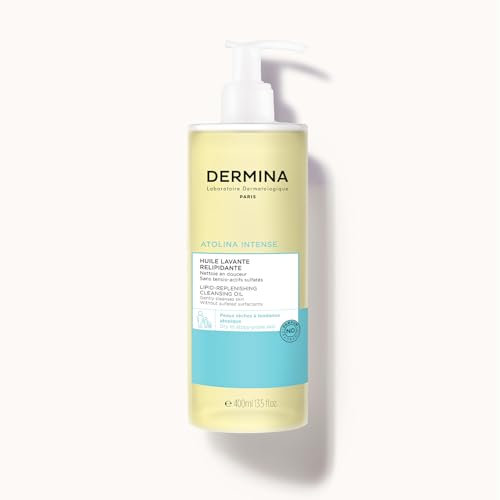 DERMINA Huile Lavante Relipidante 400ml | Huile de Douche Visage & Corps | Nettoie, Nourrit & Protège | Peaux Sensibles et Sèches | Fabrication Française