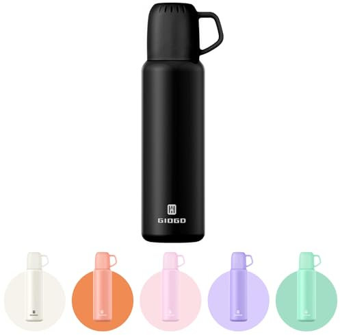 Thermal Flask with Cup 648ml/22oz Flask for Hot Drink, Vacuum Insulated Flask, Thermal Cold Water Bottle Thermo Coffee Flasks(Black,Single)