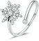 Qings Schneeflocken Ring für Damen 925 Sterling Silber Weihnachts Offener Verstellbarer Snowflake Zirkonia Ring Weihnachtsschmuck Geschenke für Familie Mutter