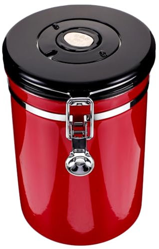 PHENOFICE 1pcs Large Red Stainless Steel Sealed Storage Canister for Coffee Beans Snacks and Food Preservation Airtight Kitchen Container Clip Cover for Home and Travel Use