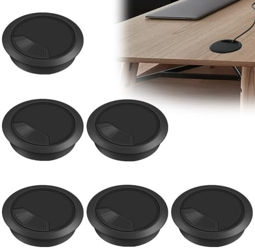 Flintronic Pasacables Escritorio, 6 Piezas Cubierta de Orificio de Cable, Cable Ojales Escritorio Computadora, Escritorio Cubierta de Agujero, Agujero Mesa de Diámetro 60 mm, Negro