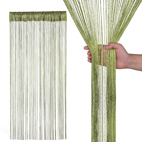 Personalize Pro 200cm x 90cm - Green - Glitter String Curtains | Fly Screen Room Divider Fringe Panel Spaghetti Tassel Curtain For Doorway, Windows, Doors, Home Décor, Event Decoration