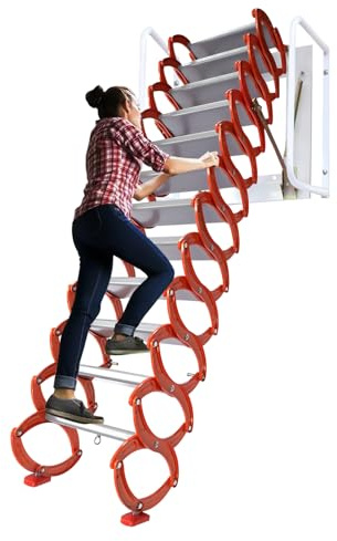 Escaleras plegables de pared de 12 peldaños, escaleras de ático, escaleras retráctiles para ático, escalera de ático, escalera de aleación con reposabrazos para áticos, garajes, techos, sótanos