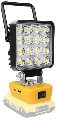 YOJZMA Luz de trabajo LED inalámbrica para batería Dewalt de 18/20V, 48W, 4800lúmenes, luz LED de inundación con puerto de carga USB y tipo C, luz portátil para exteriores（Sin batería）